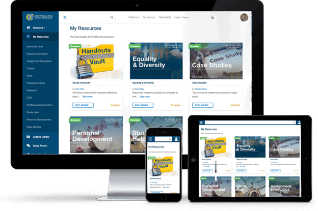 Counselling Student Library on desktop, tablet and mobile